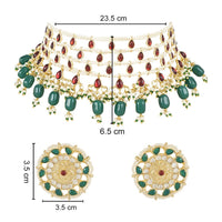 Etnico Gold Plated Traditional Kundan & Stone Handcrafted Pearl Choker Necklace Jewellery With Stud Earrings Set For Women/Girls (ML324MG)