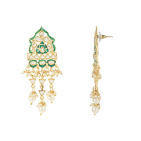 Etnico Gold Plated Traditional Meenakari Kundan Handcrafted Multi Strand Long Pearl Necklace Jewellery With Dangle Earrings & Finger Ring Set For Women/Girls (ML326G)