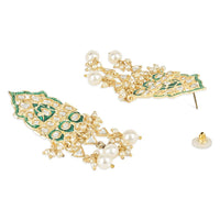 Etnico Gold Plated Traditional Meenakari Kundan Handcrafted Multi Strand Long Pearl Necklace Jewellery With Dangle Earrings & Finger Ring Set For Women/Girls (ML326G)