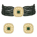Etnico Gold Plated Traditional Kundan Handcrafted Onyx Pearl Choker Necklace Jewellery With Earrings Set For Women/Girls (ML327G)