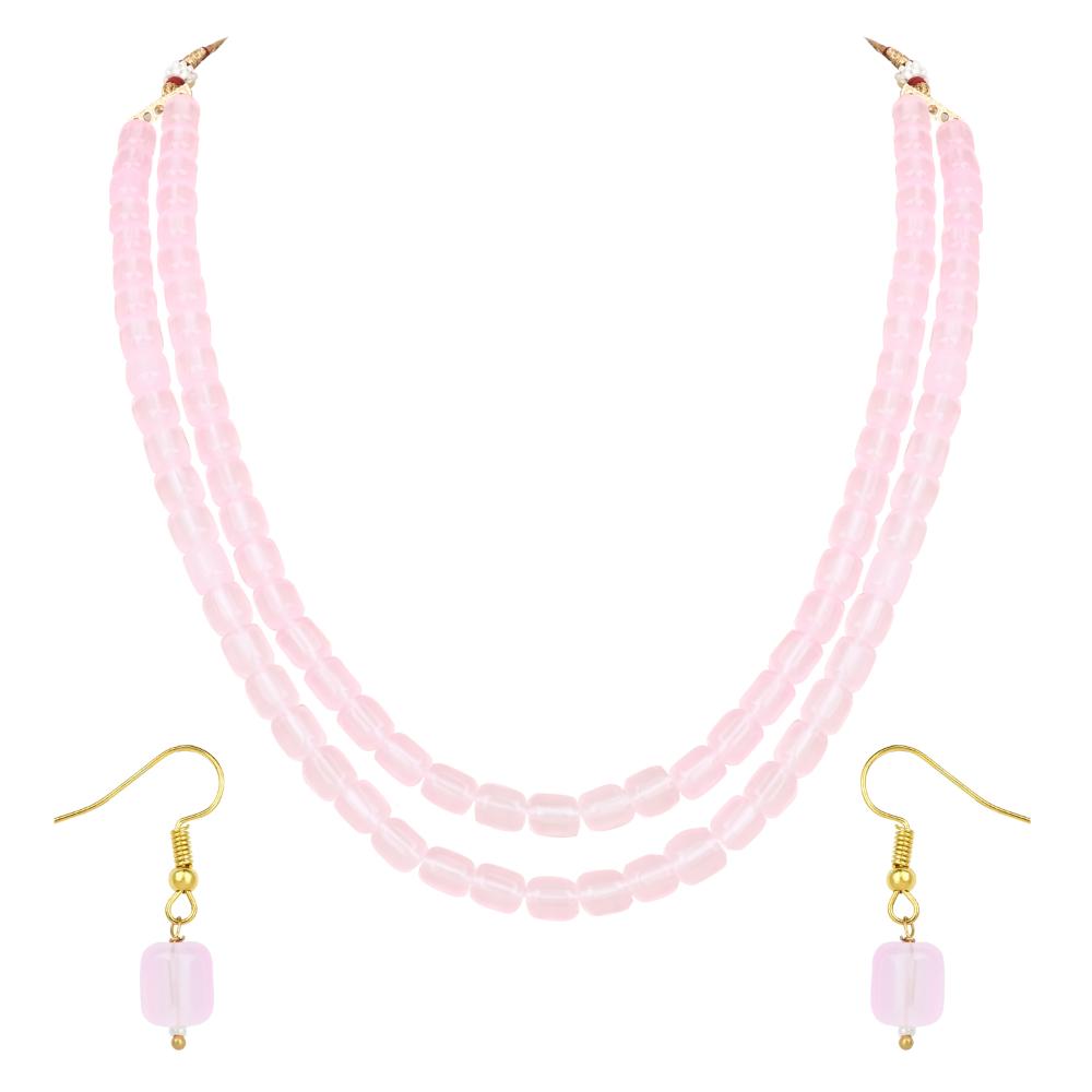 Etnico Stylish Multi Layer Pearl Necklace Jewellery Set with Earrings for Women and Girls (ML328Pi)
