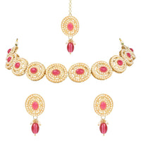 Etnico Traditional Handcrafted Pearl Necklace Jewellery Set With Earrings & Maang Tikka Set For Women And Girls (ML329Pi)