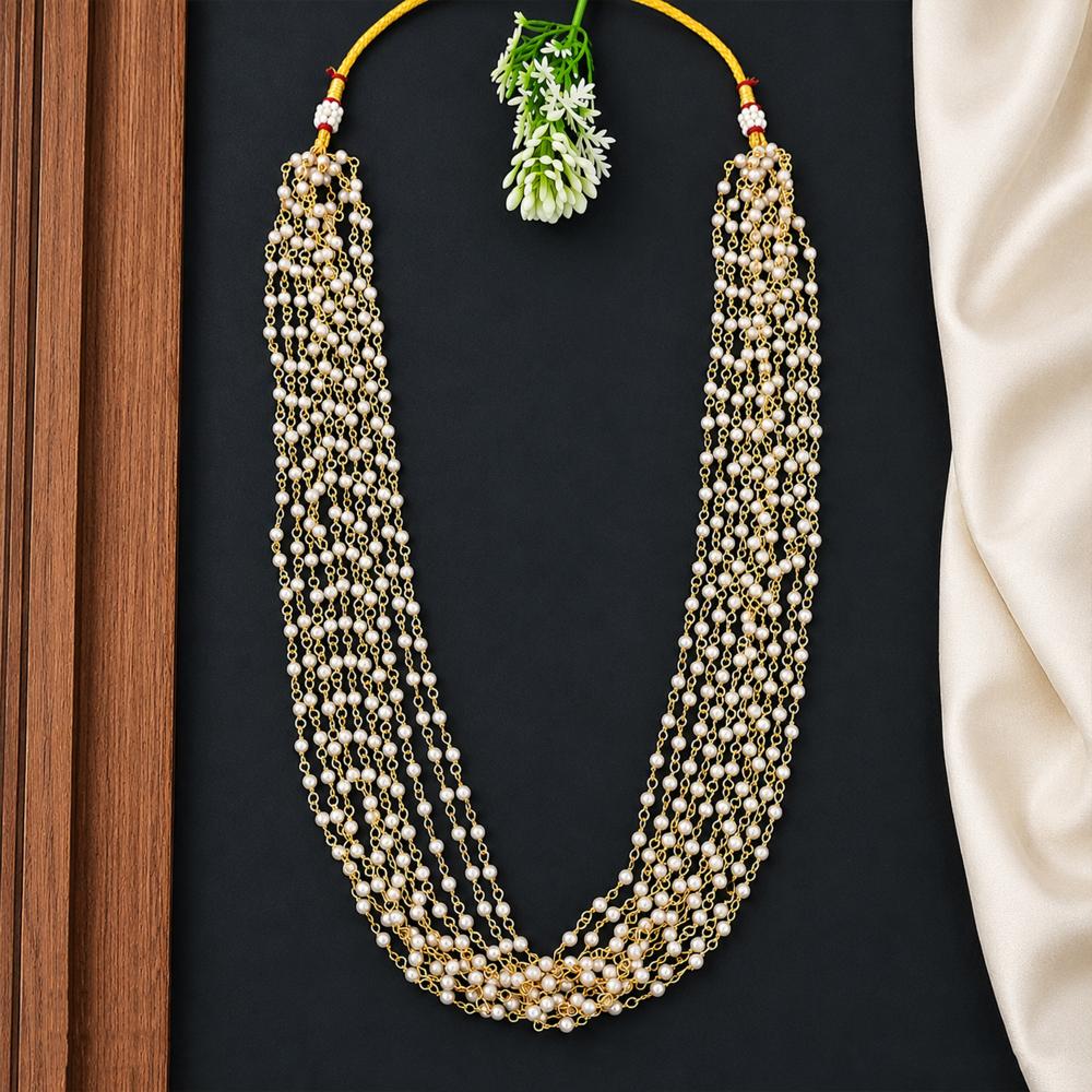 Js Fashion  10 lane Elegant White Pearl Long Mala for Women