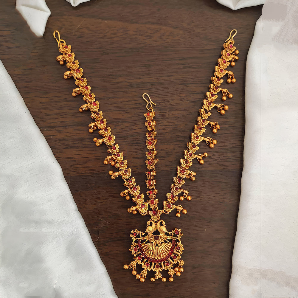 Js Fashion  Matte Gold Polish Traditional Wear Wedding Accessories Kemp Maang Tikka