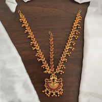 Js Fashion  Matte Gold Polish Traditional Wear Wedding Accessories Kemp Maang Tikka