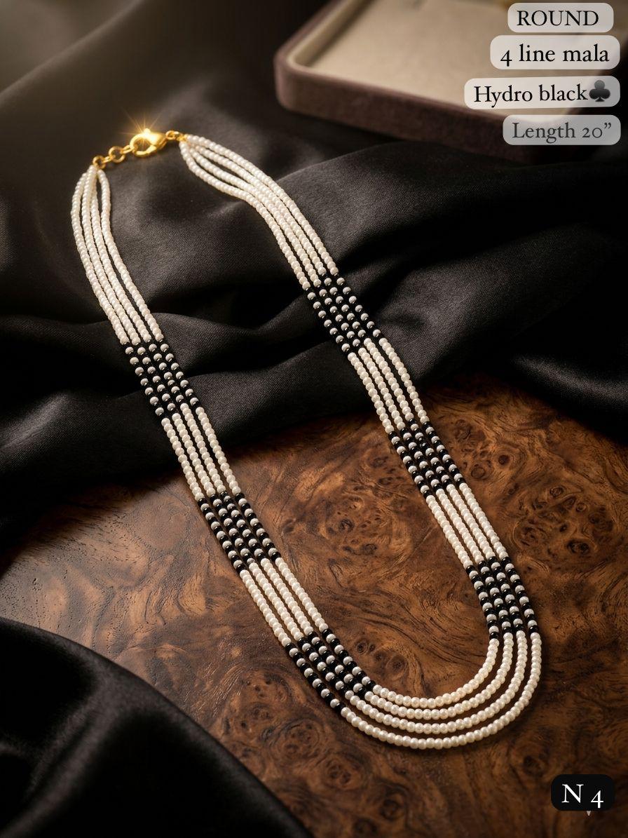 LAFZ Elegant 4-Line Pearl & Hydro Bead Mala Necklace 20 Lenght Kantha Mala
