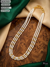 LAFZ Elegant 3-Line White Bead Mala Necklace“ 20" Lenght  Festal Kantha Mala