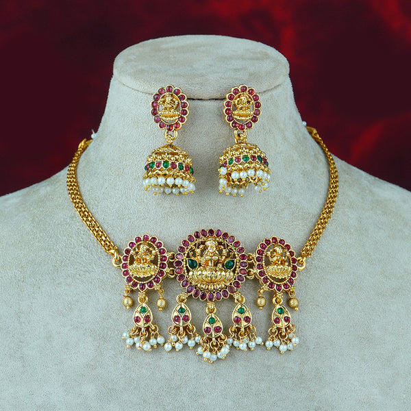 Diksha Collection Gold Plated Temple Pota Stone Necklace Set