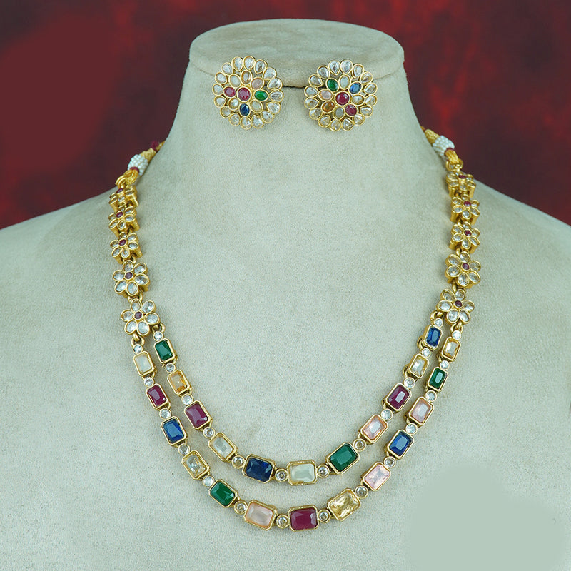 Diksha Collection Gold Plated Crystal Stone Necklace Set