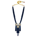 Mahi Gold Plated Blue Artificial Beads Beaded Necklace and Tassel Dangler Earrings Set for Women (NL1103811GBlu)
