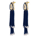 Mahi Gold Plated Blue Artificial Beads Beaded Necklace and Tassel Dangler Earrings Set for Women (NL1103811GBlu)