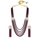 Mahi Gold Plated Maroon and White Crystal Beaded Maharani Layered Necklace Set for Women (NL1103812GMar)