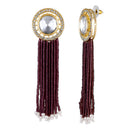 Mahi Gold Plated Maroon and White Crystal Beaded Maharani Layered Necklace Set for Women (NL1103812GMar)