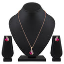 Mahi Shining Angel Wings Shaped Pink and White Crystal Pendant Necklace Earrings Set for Women (NL1103813ZPin)