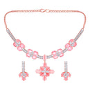 Mahi Rose Gold Plated Pink and White Cubic Zirconia (CZ) Floral Women's Necklace Set (NL1103814ZPin)