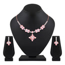 Mahi Rose Gold Plated Pink and White Cubic Zirconia (CZ) Floral Women's Necklace Set (NL1103814ZPin)