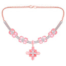 Mahi Rose Gold Plated Pink and White Cubic Zirconia (CZ) Floral Women's Necklace Set (NL1103814ZPin)