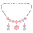 Mahi Rose Gold Plated Pink and White Cubic Zirconia (CZ) Floral Women's Necklace Set (NL1103816ZPin)