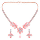 Mahi Rose Gold Plated Pink and White Cubic Zirconia (CZ) Floral Women's Necklace Set (NL1103817ZPin)