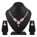 Mahi Rose Gold Plated Pink and White Cubic Zirconia (CZ) Floral Women's Necklace Set (NL1103817ZPin)