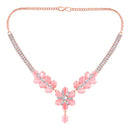 Mahi Rose Gold Plated Pink and White Cubic Zirconia (CZ) Floral Women's Necklace Set (NL1103817ZPin)