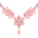 Mahi Rose Gold Plated Pink and White Cubic Zirconia (CZ) Floral Women's Necklace Set (NL1103817ZPin)