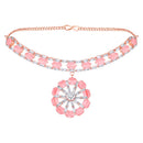 Mahi Rose Gold Plated Pink and White Cubic Zirconia (CZ) Floral Women's Necklace Set (NL1103818ZPin)