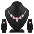 Mahi Rose Gold Plated Pink and White Cubic Zirconia (CZ) Floral Women's Necklace Set (NL1103819ZPin)