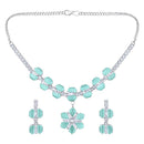 Mahi Rhodium Plated Light Green Cubic Zirconia (CZ) Floral Women's Necklace Set (NL1103820RLGre)