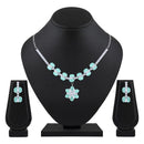 Mahi Rhodium Plated Light Green Cubic Zirconia (CZ) Floral Women's Necklace Set (NL1103820RLGre)