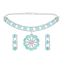 Mahi Rhodium Plated Light Green Cubic Zirconia (CZ) Floral Women's Necklace Set (NL1103822RLGre)