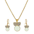 Mahi Gold Plated White Meenakari Work and Crystals Cute Pendant Set for Women (NL1103829GWhi)