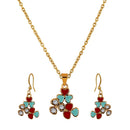 Mahi Gold Plated Red and Blue Meenakari Work and Crystals Floral Pendant Set for Women (NL1103831GRedBlu)