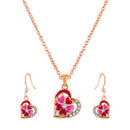 Mahi Rose Gold Plated Red and Pink Meenakari Work and Crystals Floral Heart Pendant Set for Women (NL1103835ZRedPin)