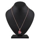 Mahi Rose Gold Plated Red and Pink Meenakari Work and Crystals Floral Heart Pendant Set for Women (NL1103835ZRedPin)