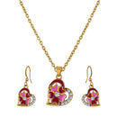Mahi Gold Plated Pink and Maroon Meenakari Work and Crystals Floral Heart Pendant Set for Women (NL1103836GPinMar)