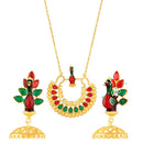 Mahi Meenakari Enamel Dancing Peacock-Shaped Pendant and Dangler Jhumka Earrings with Crystals for Women (NL1103839GMul)