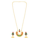Mahi Meenakari Enamel Dancing Peacock-Shaped Pendant and Dangler Jhumka Earrings with Crystals for Women (NL1103839GMul)