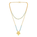 Mahi Dual Layer Mapel Leaf Long Necklace Set with Artificial Beads for Women (NL1103841GBlu)