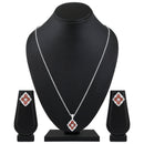 Mahi Scarlet Bloom Red Meenakari Enamel Pendant Earrings Set Set for Women & Girls (NL1103865RRed)