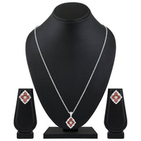 Mahi Scarlet Bloom Red Meenakari Enamel Pendant Earrings Set Set for Women & Girls (NL1103865RRed)