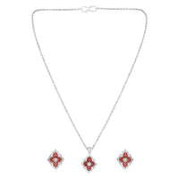 Mahi Scarlet Bloom Red Meenakari Enamel Pendant Earrings Set Set for Women & Girls (NL1103865RRed)