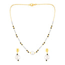 Mahi Black Beads & Artificial Pearl Mangalsutra Necklace with Matching Drop Earrings (Gold & Silver Tone) (NL1103876G)