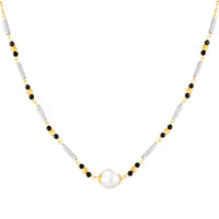 Mahi Black Beads & Artificial Pearl Mangalsutra Necklace with Matching Drop Earrings (Gold & Silver Tone) (NL1103876G)