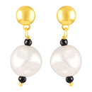Mahi Black Beads & Artificial Pearl Mangalsutra Necklace with Matching Drop Earrings (Gold & Silver Tone) (NL1103876G)