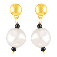 Mahi Black Beads & Artificial Pearl Mangalsutra Necklace with Matching Drop Earrings (Gold & Silver Tone) (NL1103876G)