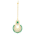 Mahi Ethnic Wedding & Festive Wear Green Kundan & Mirror Stone Bridal Choker Jewellery Set with Earrings & Maang Tikka Necklace Set for Women (NL1108127GGre)