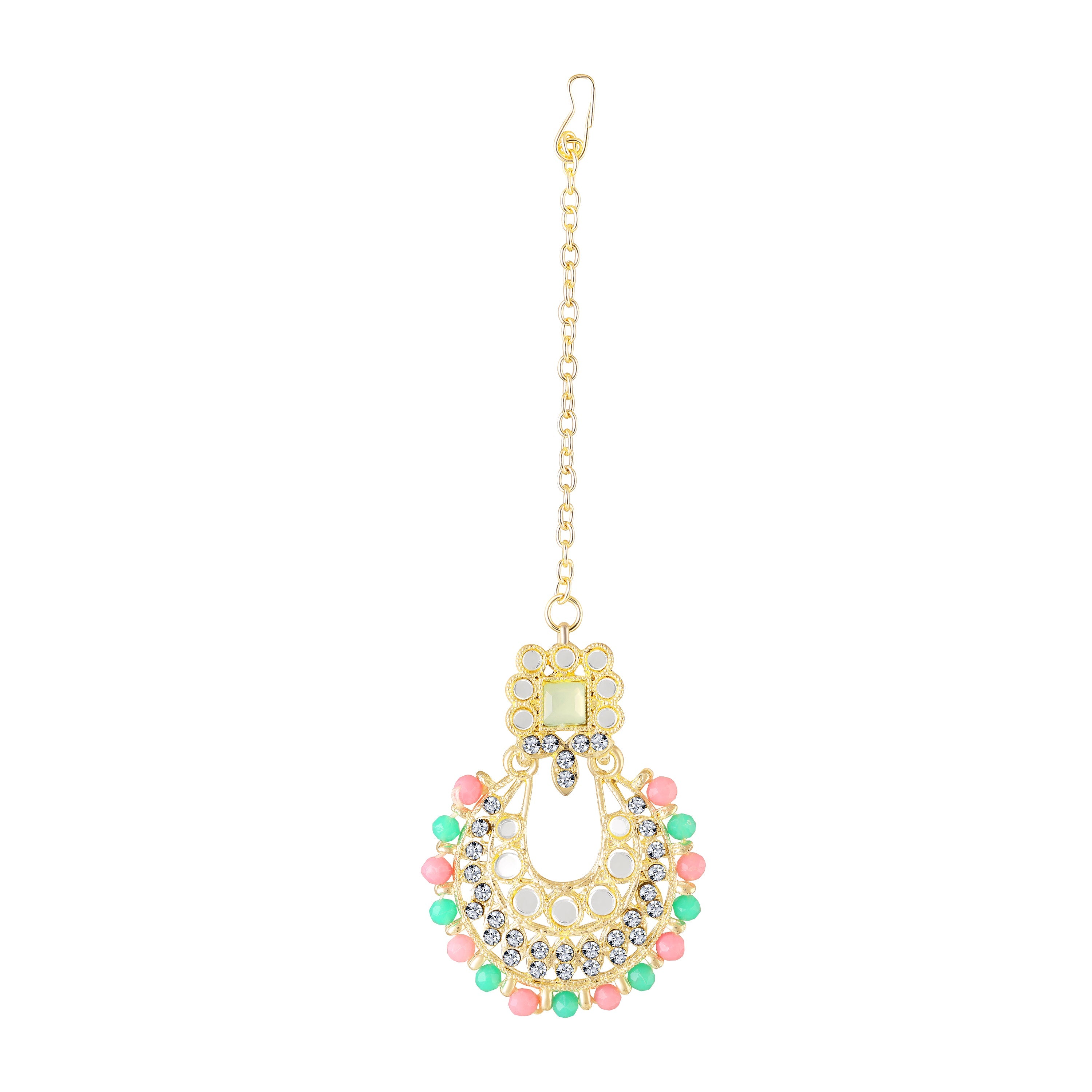 Mahi Ethnic Wedding & Festive Wear Colurful Kundan & Mirror Stone Bridal Choker Jewellery Set with Earrings & Maang Tikka Necklace Set for Women (NL1108128GMul)