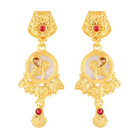 Mah Traditional Gold-Plated Necklace Set with Intricate Kundan Pendant and Matching Earrings for Women (NL1108132G)