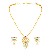 Mahi Traditional Gold-Plated Kundan Necklace Set with Matching Earrings for Women (NL1108135G)